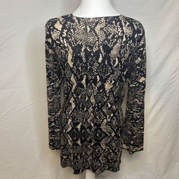 INC International Concepts Snake Print V Neck Sweater Dress Blouse Long Sleeve - Picture 6 of 7